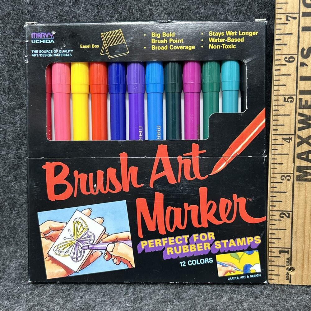 Marvy Uchida Brush Art Markers 12 Color Set Rubber Stamps Japanese Stationary
